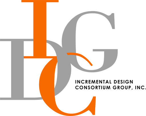IDCG International logo with gray and orange stylized lettering